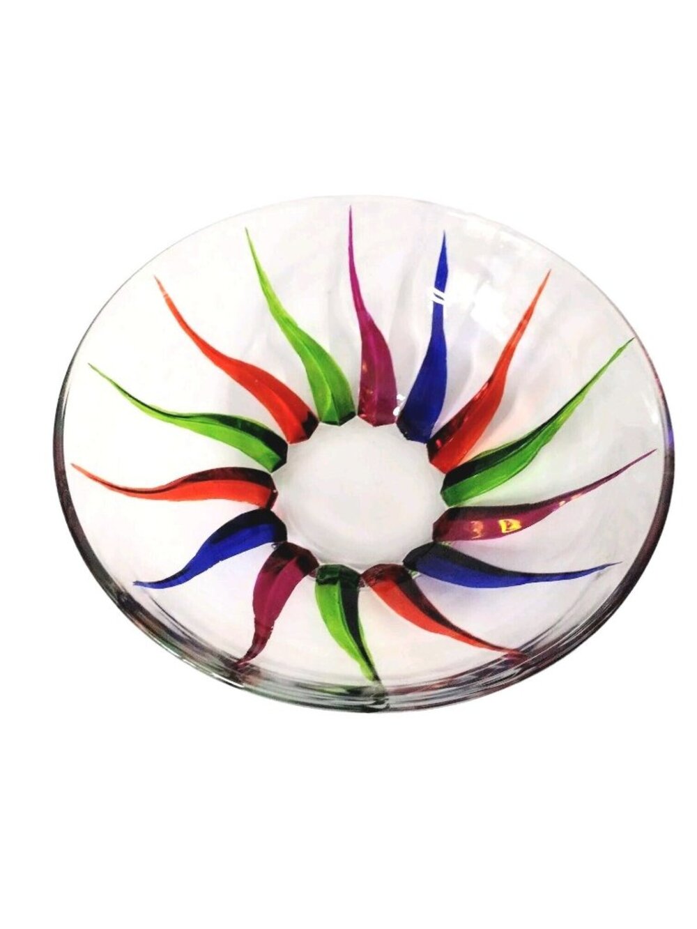 Venetian Crystal Sunburst Centerpiece Bowl 9.5" Art Glass Colorful Carnivale